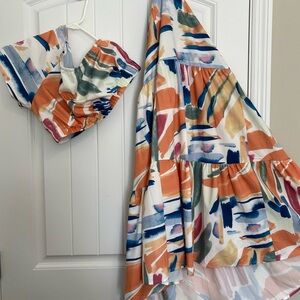 Colorful Abstract Print Skirt and Top Set